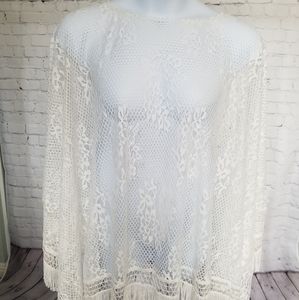 White crocheted poncho swim coverup